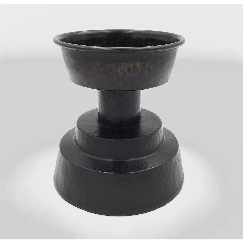 Pottery Barn Pounded Bronze Pillar Candle Holder Hammered Metal Pedestal Black